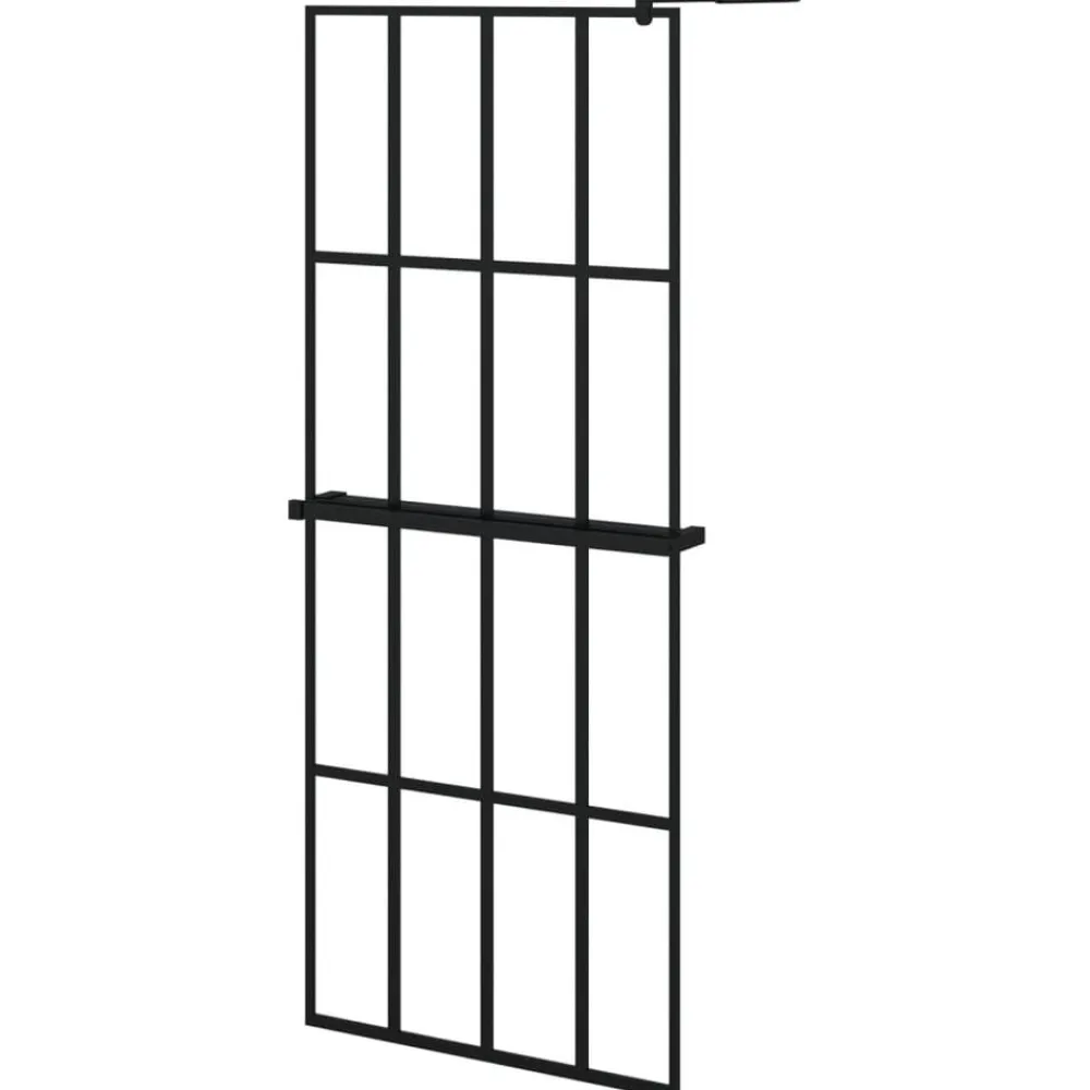 vidaXL Mampara ducha con estante vidrio ESG y aluminio negro 80x195 cm Transparente New