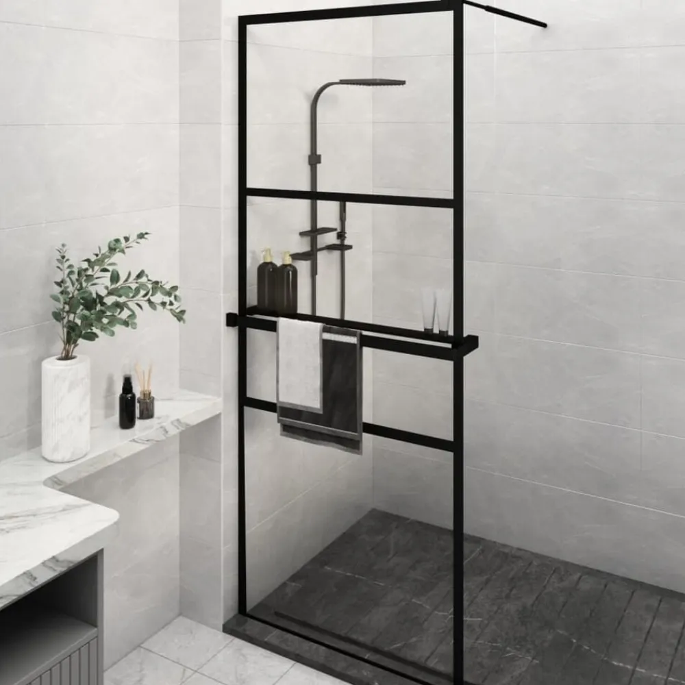 vidaXL Mampara ducha con estante vidrio ESG y aluminio 80x195 cm Negro New