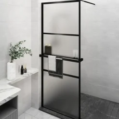 vidaXL Mampara ducha con estante vidrio ESG y aluminio 80x195 cm Negro New