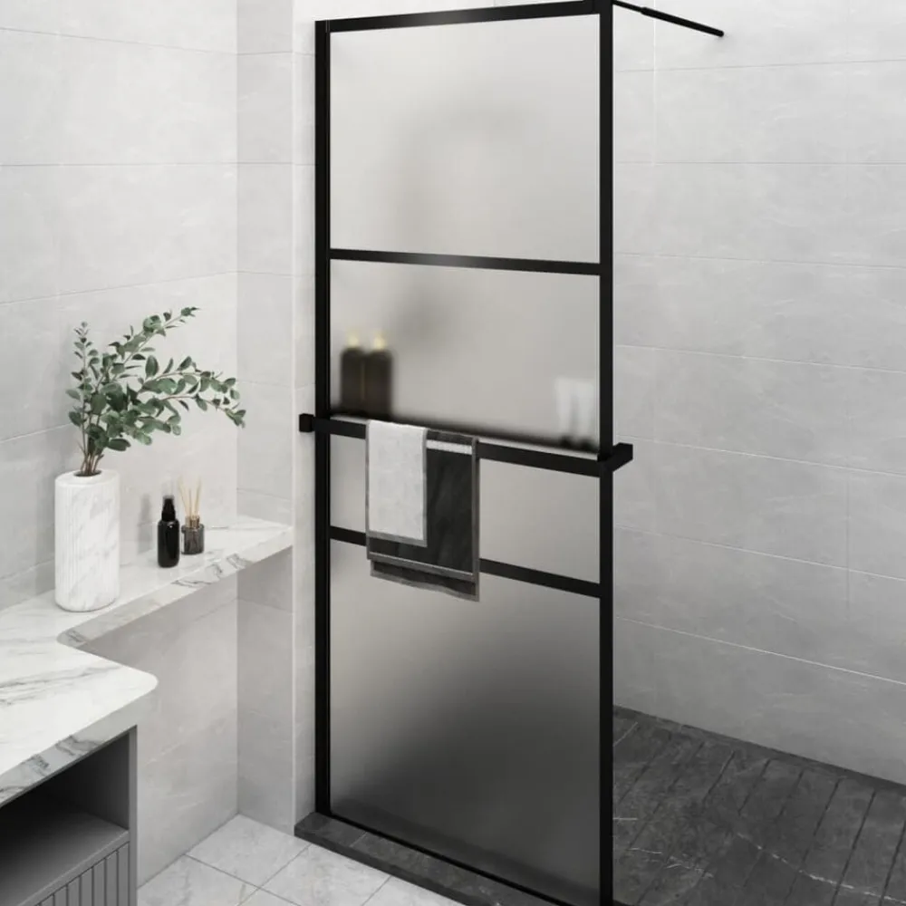 vidaXL Mampara ducha con estante vidrio ESG y aluminio 80x195 cm Negro New