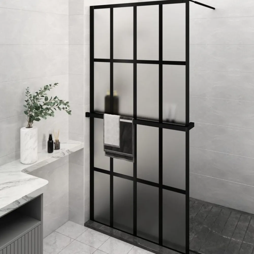 vidaXL Fontanería-Mampara ducha con estante vidrio ESG y aluminio negro 118x190cm