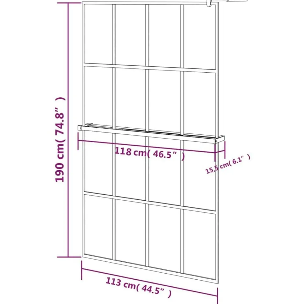 vidaXL Fontanería-Mampara ducha con estante vidrio ESG y aluminio negro 118x190cm