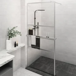 vidaXL Fontanería-Mampara ducha con estante vidrio ESG y aluminio cromo 80x195 cm