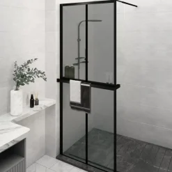 vidaXL Mampara ducha con estante vidrio ESG y aluminio 80x195 cm Negro