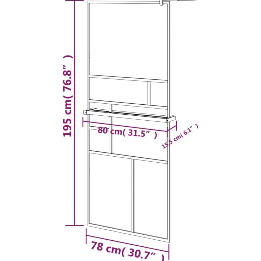 vidaXL Fontanería-Mampara ducha con estante vidrio ESG y aluminio 80x195 cm