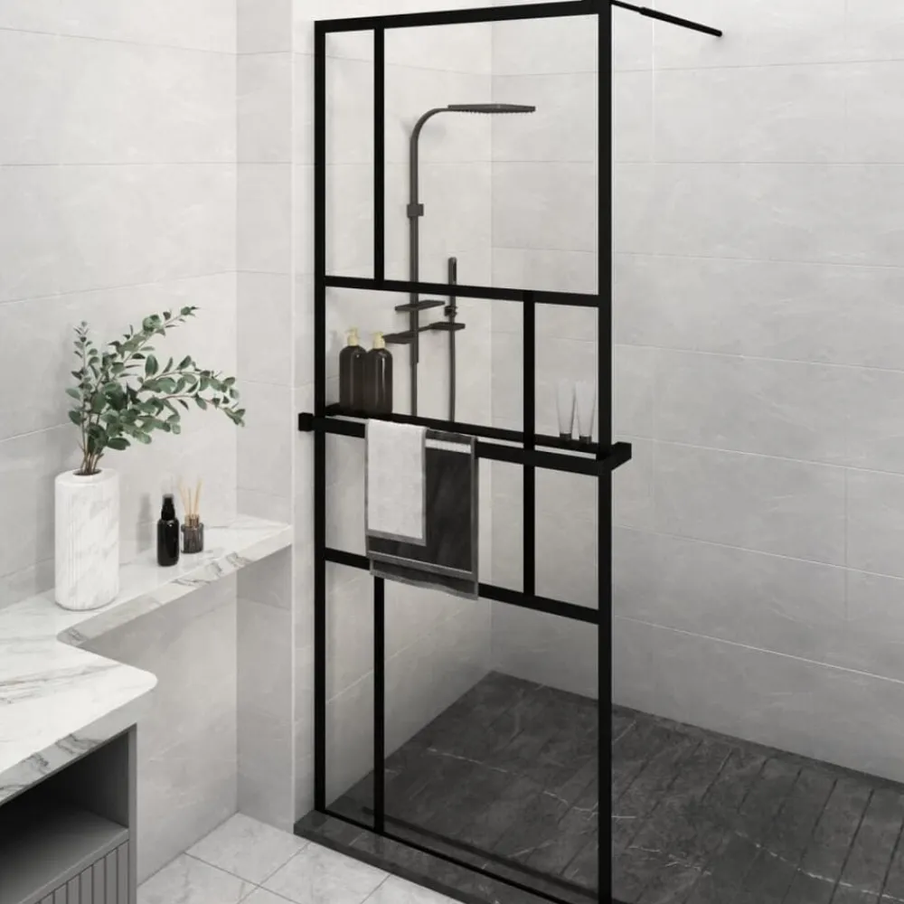 vidaXL Mampara ducha con estante vidrio ESG y aluminio 80x195 cm Negro Discount