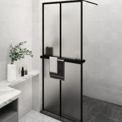 vidaXL Fontanería-Mampara ducha con estante vidrio ESG y aluminio negro 80x195 cm