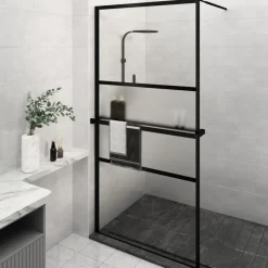 vidaXL Fontanería-Mampara ducha con estante vidrio ESG y aluminio 115x195cm