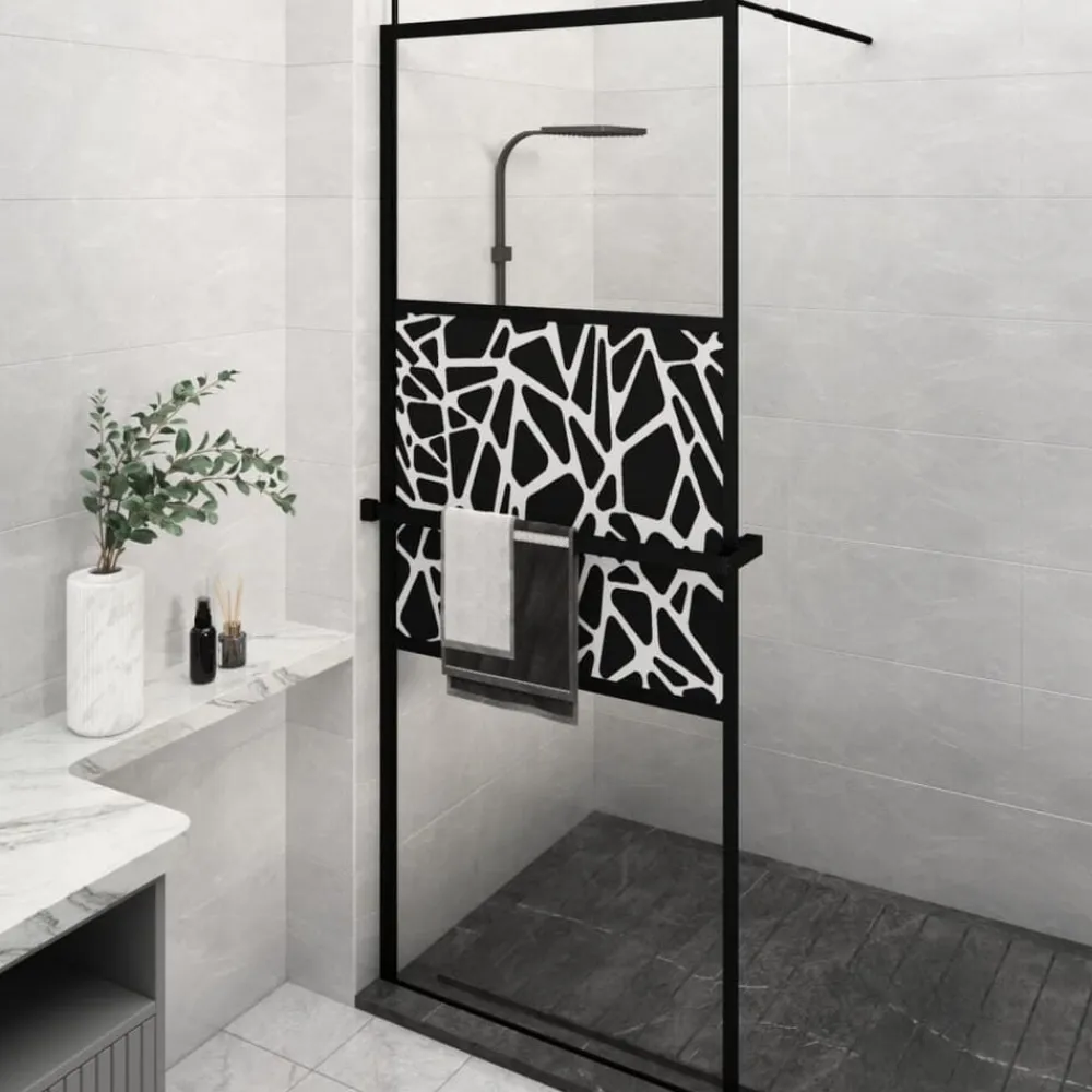 vidaXL Mampara ducha con estante vidrio ESG y aluminio 80x195 cm Negro Clearance