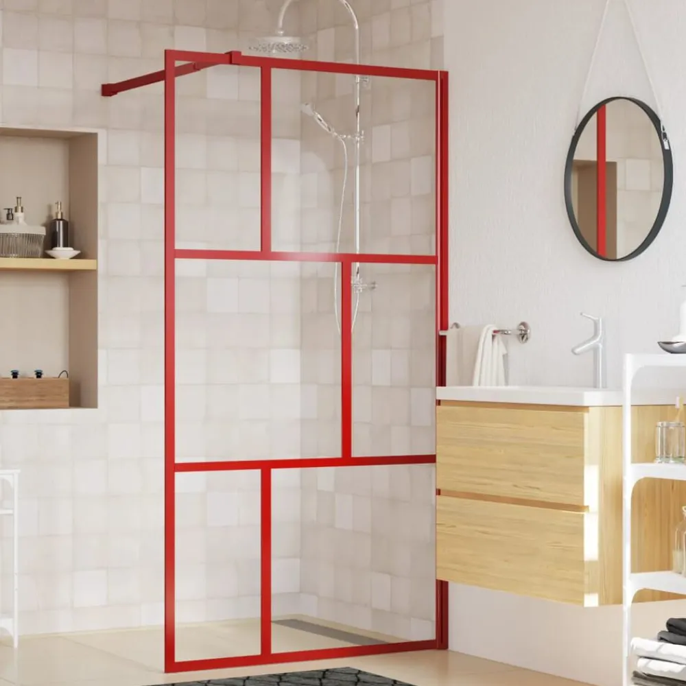 vidaXL Mampara puerta de ducha vidrio transparente ESG 100x195 cm Rojo Hot