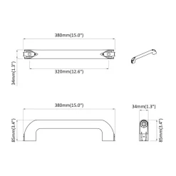 vidaXL Accesorios De Bricolaje-Mango Liso 2 pcs Negro 380 x 34 x 85 mm Aluminio y PP