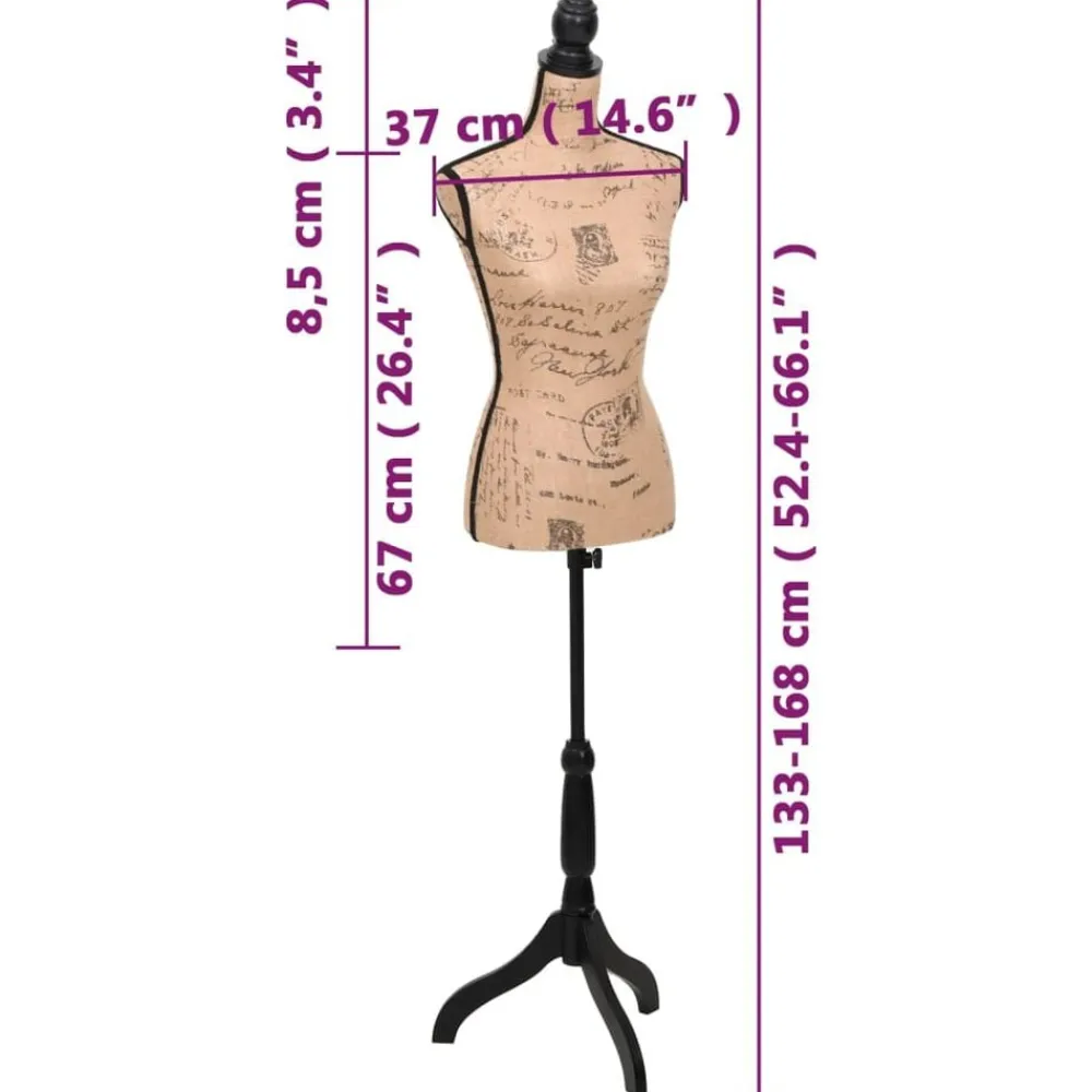 vidaXL Productos Del Hogar-Maniquí de busto de mujer de yute marrón y negro