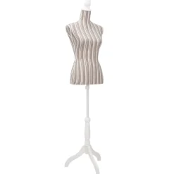 vidaXL Productos Del Hogar-Maniquí de busto de mujer algodón blanco con rayas
