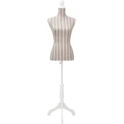 vidaXL Productos Del Hogar-Maniquí de busto de mujer algodón blanco con rayas