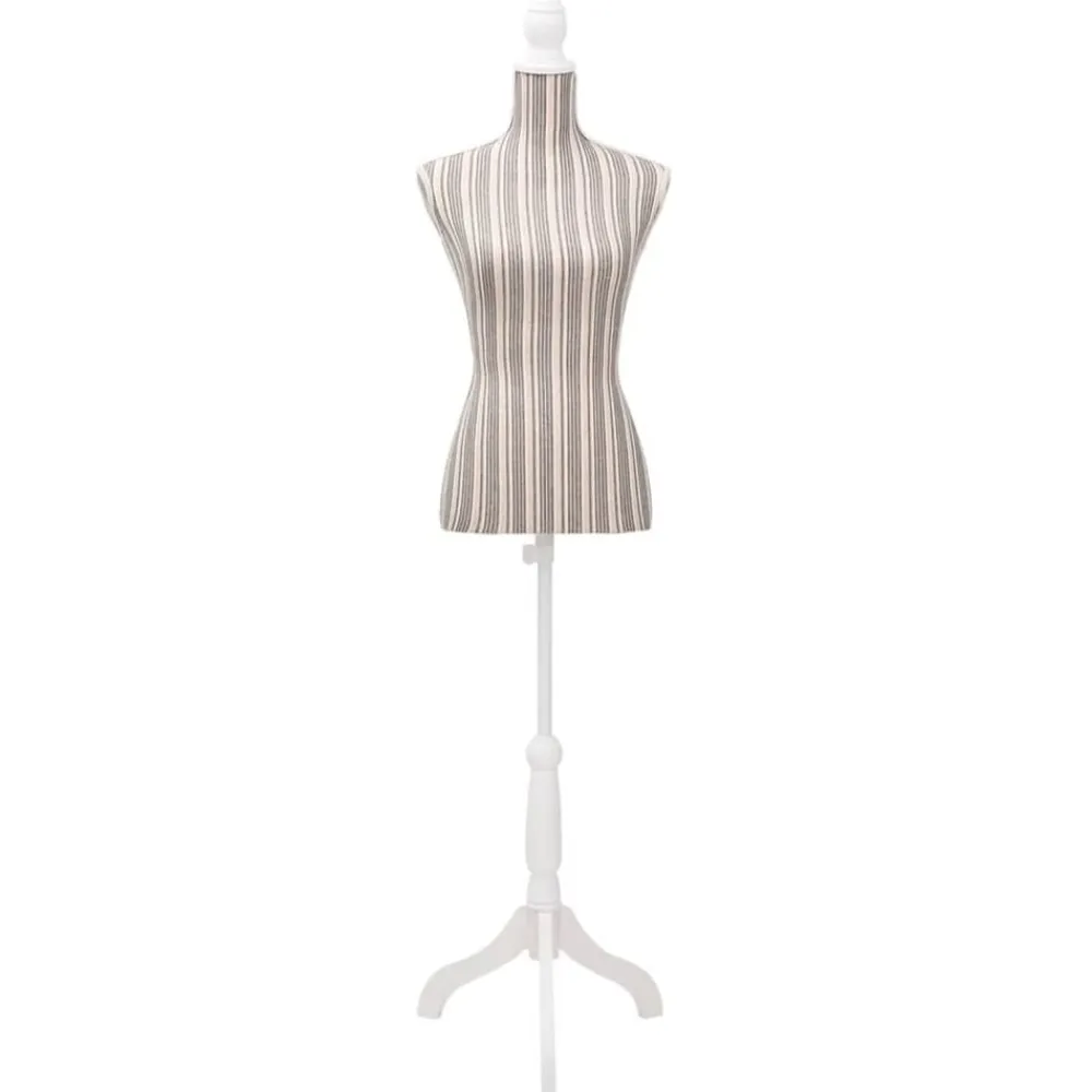 vidaXL Productos Del Hogar-Maniquí de busto de mujer algodón blanco con rayas