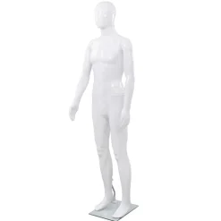 vidaXL Maniquí de hombre completo base vidrio brillante 185 cm Blanco Sale