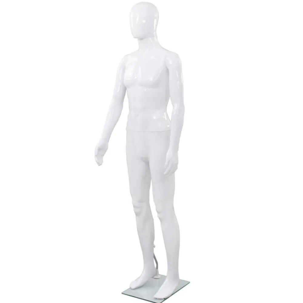 vidaXL Maniquí de hombre completo base vidrio brillante 185 cm Blanco Sale