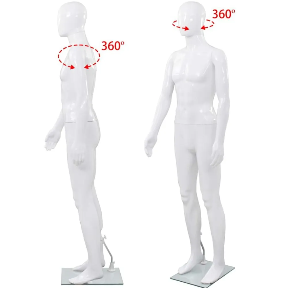 vidaXL Maniquí de hombre completo base vidrio brillante 185 cm Blanco Sale
