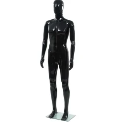 vidaXL Maniquí de hombre completo base vidrio brillante 185 cm Negro Discount