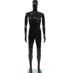 vidaXL Maniquí de hombre completo base vidrio brillante 185 cm Negro Discount