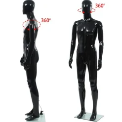 vidaXL Maniquí de hombre completo base vidrio brillante 185 cm Negro Discount