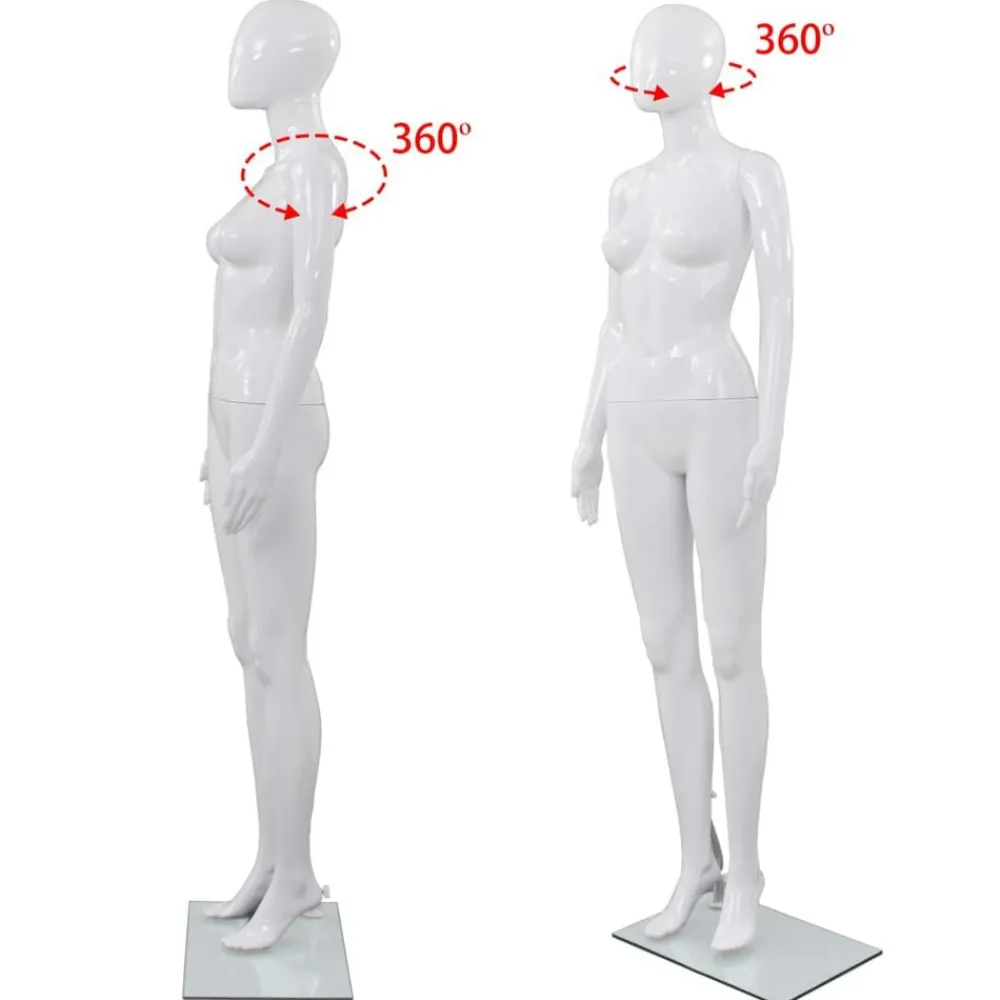 vidaXL Venta Al Por Menor-Maniquí de mujer completo base de vidrio brillante 175cm