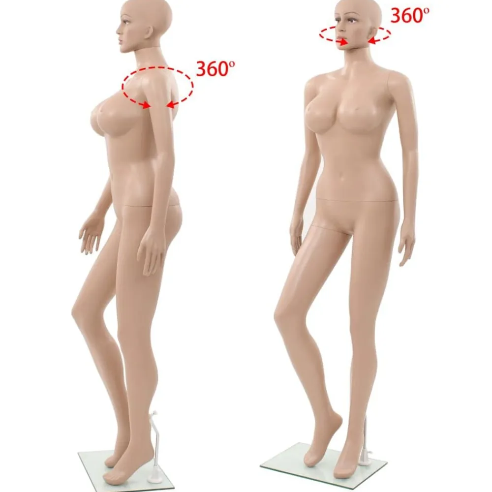 vidaXL Maniquí femenino con base de vidrio beige 180 cm Clearance