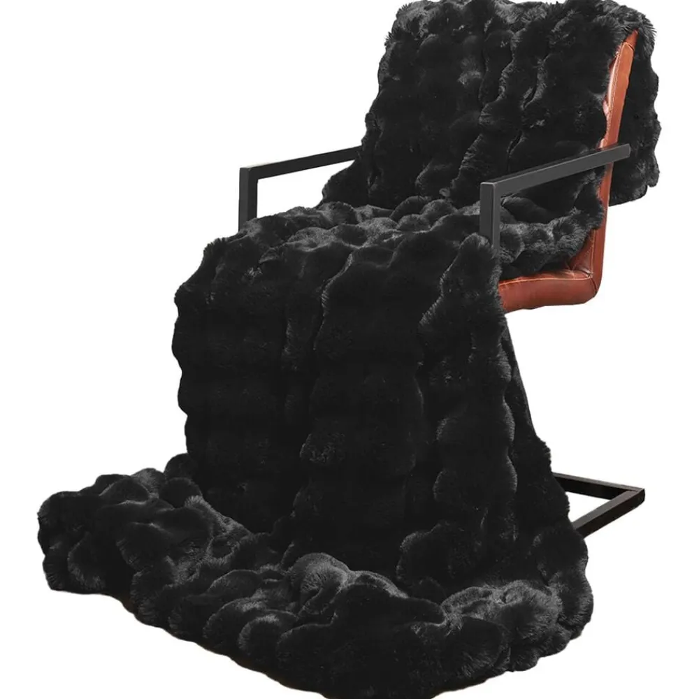 vidaXL Manta antideslizante de sintética de conejo Olite Negro