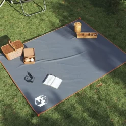 vidaXL Manta de picnic con piquetas y naranja 205x155 cm Gris Online