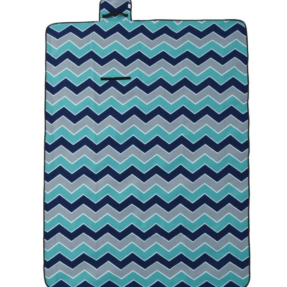 vidaXL Manta de picnic plegable terciopelo ondas azules 200x150 cm Azul oscuro Best