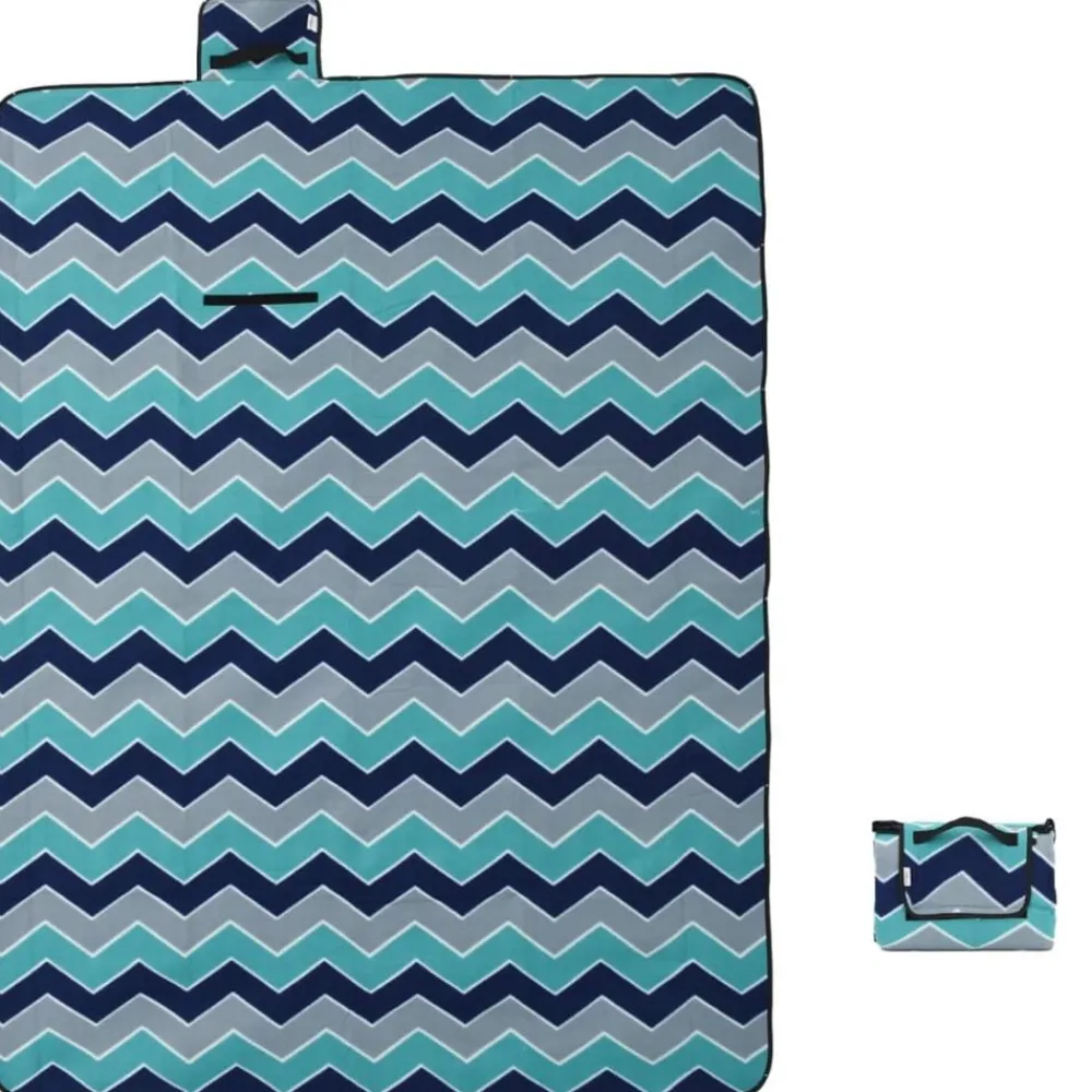 vidaXL Manta de picnic plegable terciopelo ondas azules 200x150 cm Azul oscuro Best