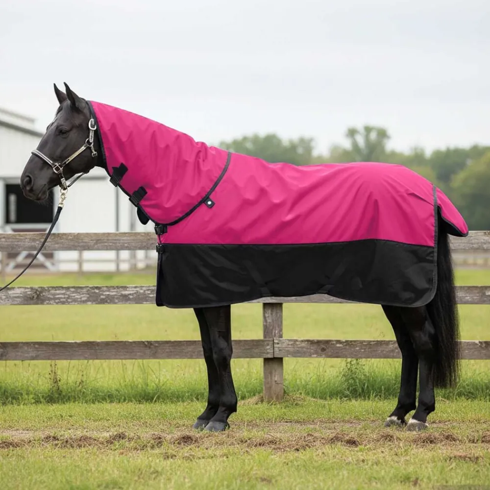 vidaXL Actividades Al Aire Libre-Manta para Caballo Rosa y Negro 75 cm Poliéster