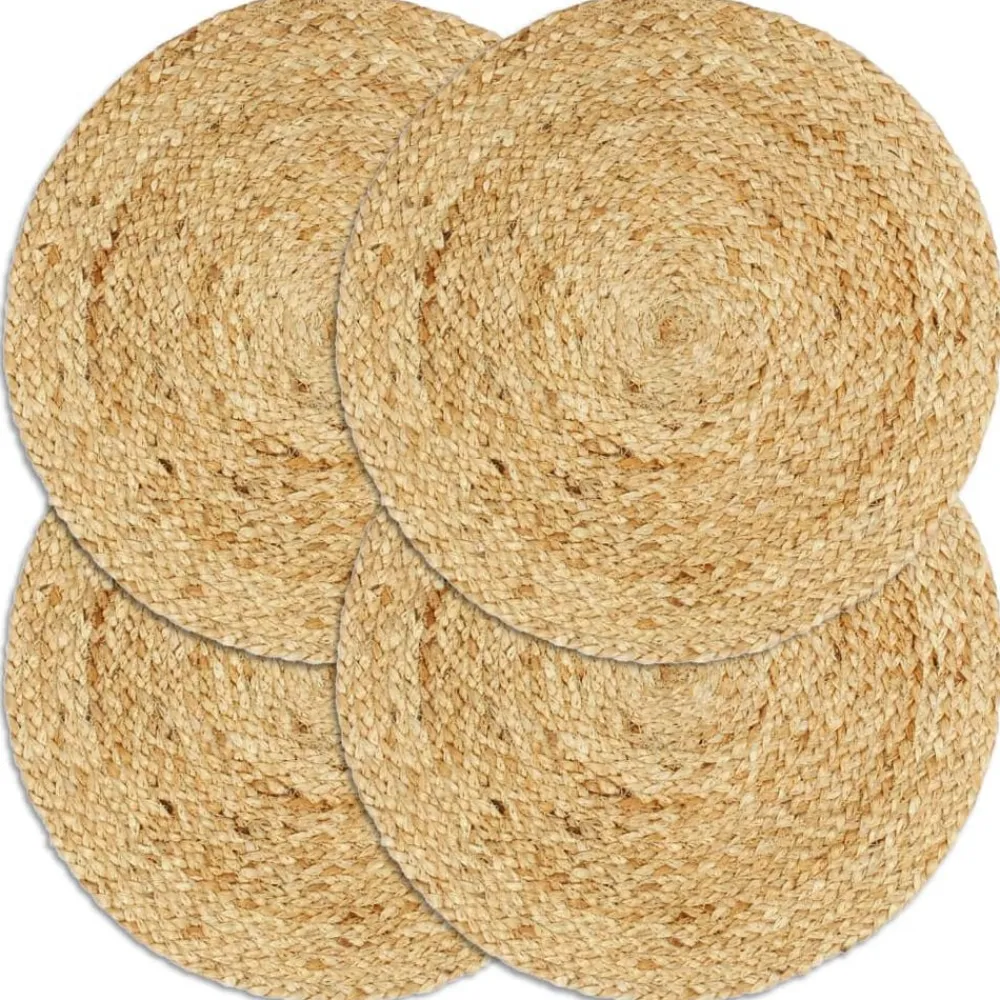 vidaXL Manteles individuales redondos 4 uds yute natural liso 38 cm Marrón
