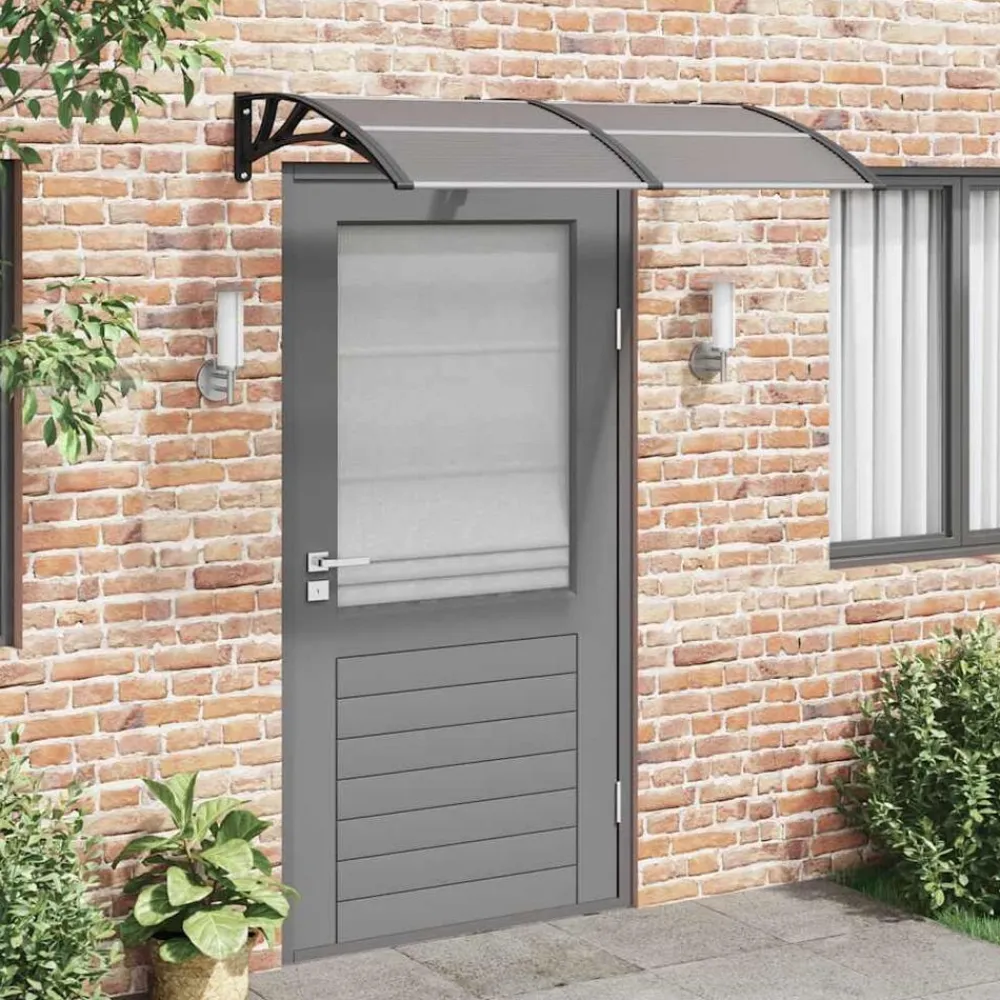 vidaXL Marquesina de puerta policarbonato negro 150x100 cm Negro y marrón Online