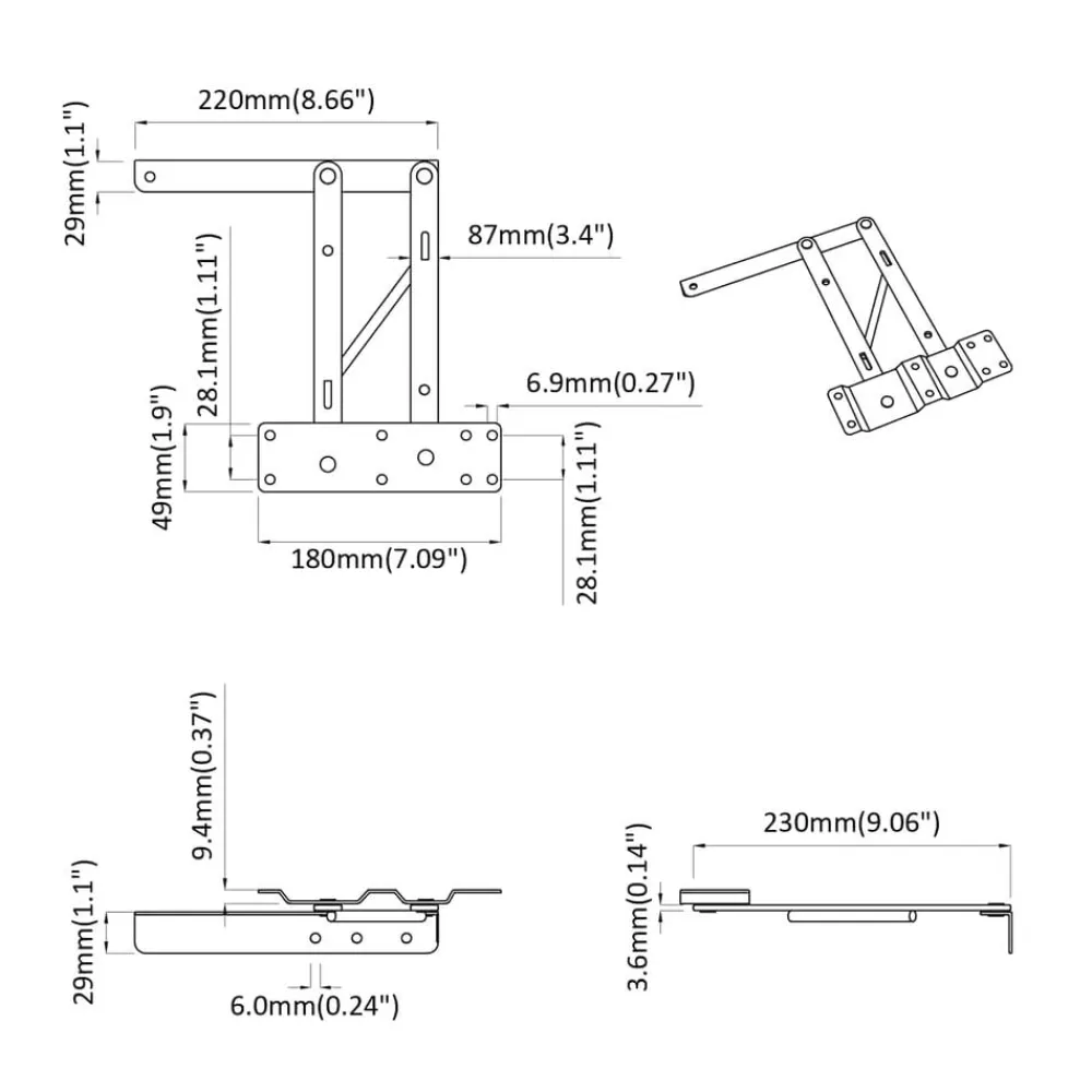 vidaXL Accesorios De Bricolaje-Mecanismo de Elevación de Cama 2 pcs Negro 340 x 95 x 40 mm