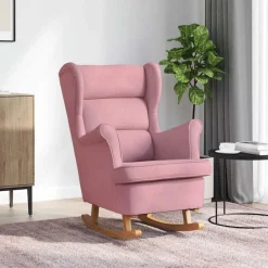 vidaXL Sillas-Mecedora con respaldo alto de terciopelo y madera maciza