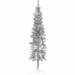 vidaXL Medio árbol de Navidad artificial con soporte 120 cm Plateado