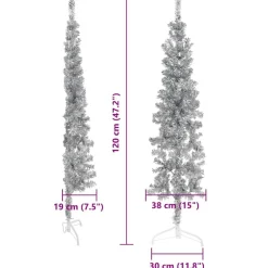 vidaXL Medio árbol de Navidad artificial con soporte 120 cm Plateado