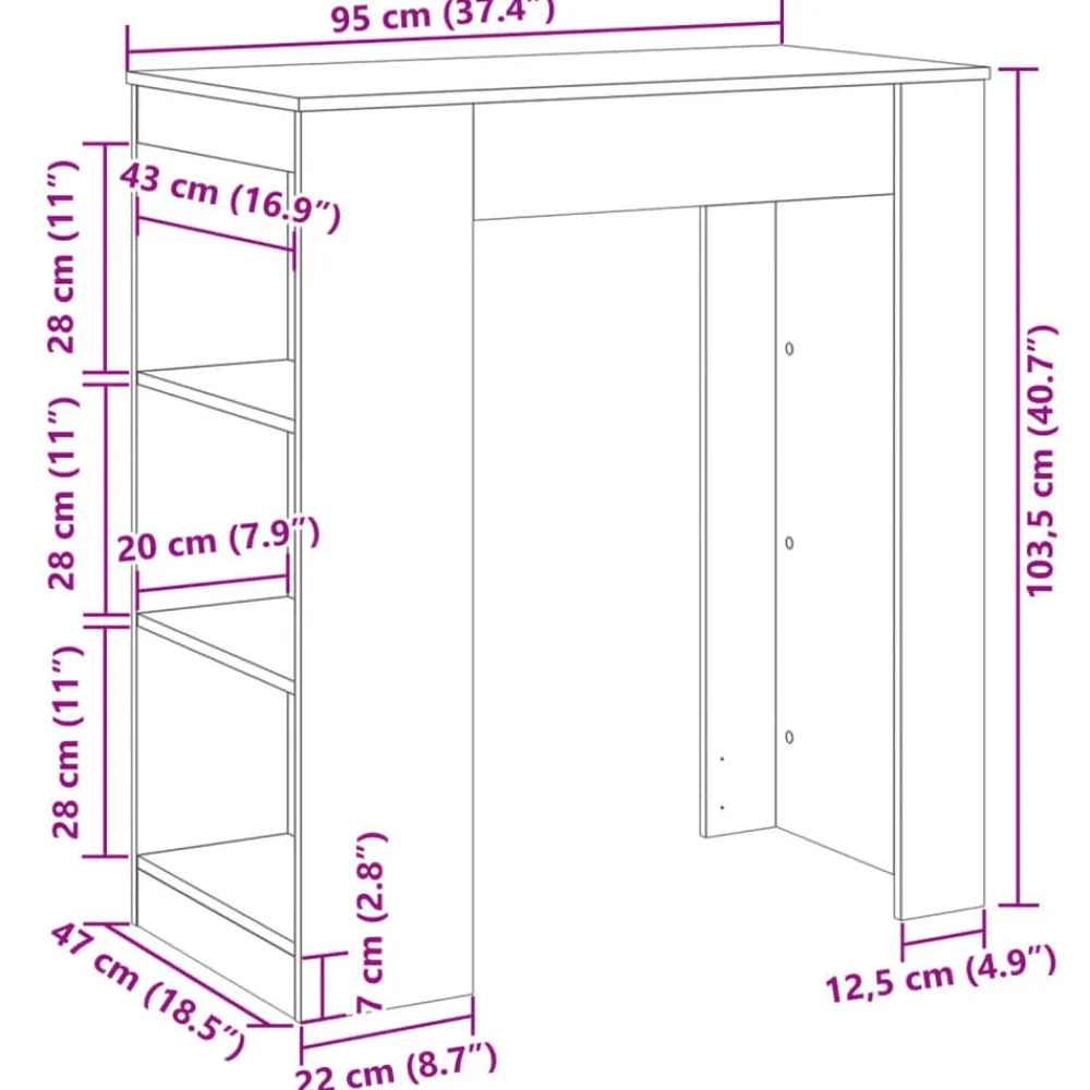 vidaXL Mesa alta bar con estantes madera 95x47x103,5 cm Roble Sonoma Outlet