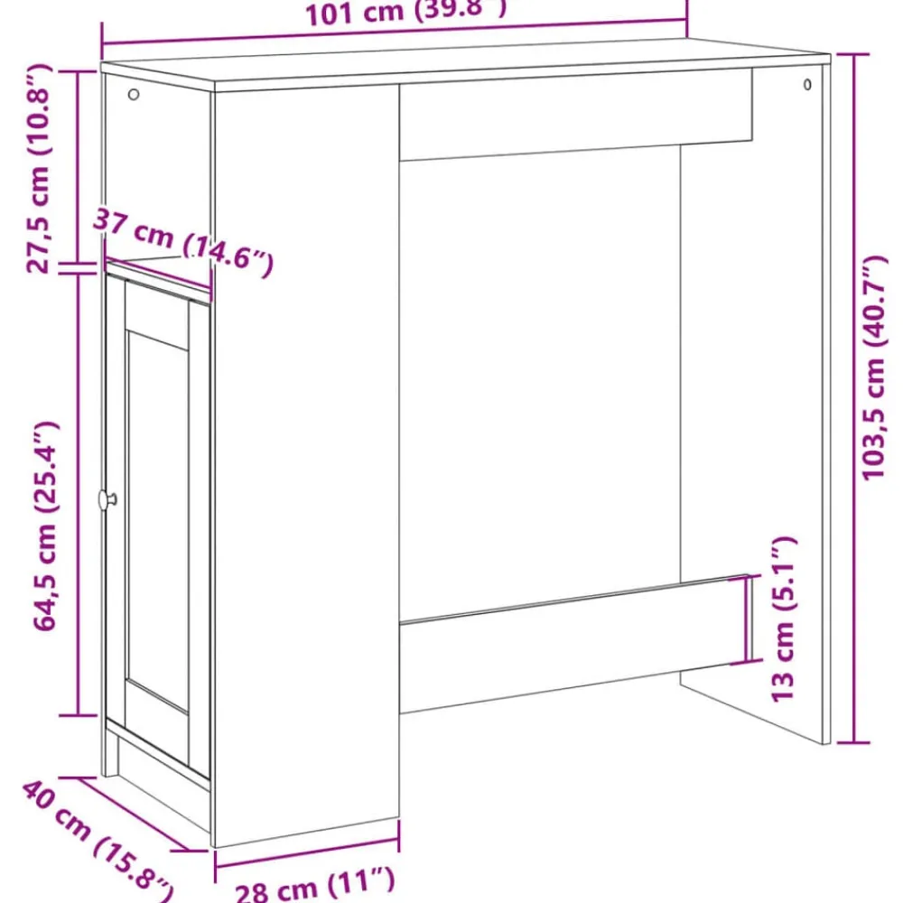 vidaXL Mesas-Mesa alta bar con estantes madera 101x40x103,5 cm