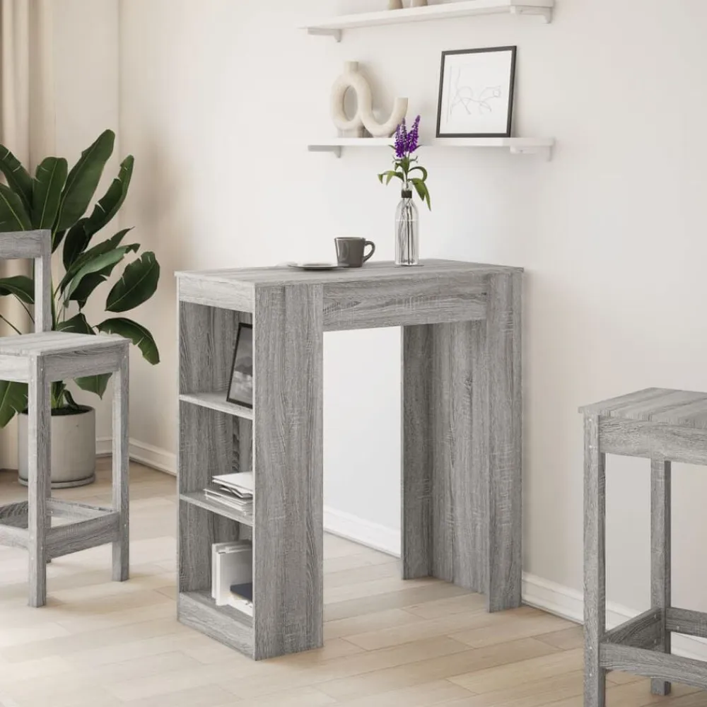 vidaXL Mesa alta bar con estantes madera 95x47x103,5 cm Gris sonoma Online