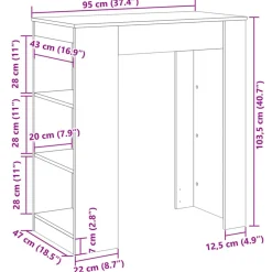 vidaXL Mesa alta bar con estantes madera 95x47x103,5 cm Gris sonoma Online