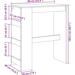 vidaXL Mesas-Mesa alta con estantes madera ingeniería 90x40x103,5 cm