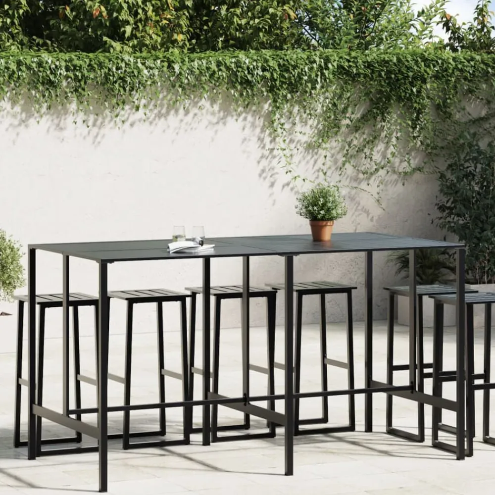 vidaXL Mesa alta de bar acero recubrimiento polvo negro 200x100x110 cm
