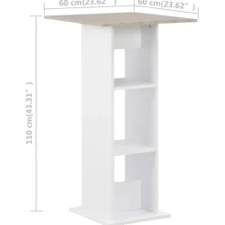 vidaXL Mesas-Mesa alta de bar blanco y gris hormigón 60x60x110 cm