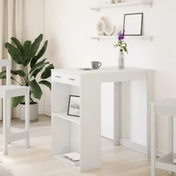 vidaXL Mesa alta de bar madera ingeniería blanca 102x70x103,5 cm Blanco Clearance