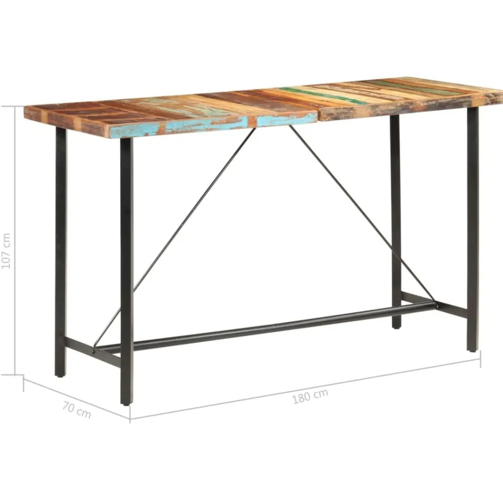vidaXL Mesa alta de cocina de madera maciza reciclada 180x70x107 cm Marrón
