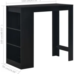vidaXL Mesas-Mesa alta de cocina con estantería negra 110x50x103 cm