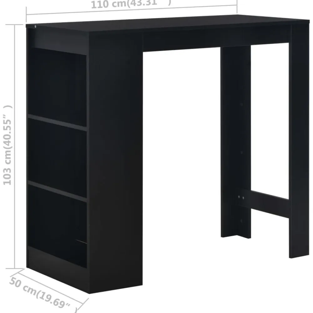 vidaXL Mesas-Mesa alta de cocina con estantería negra 110x50x103 cm
