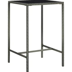 vidaXL Mesa alta de jardín ratán sintético y vidrio 70x70x110 cm Gris Hot